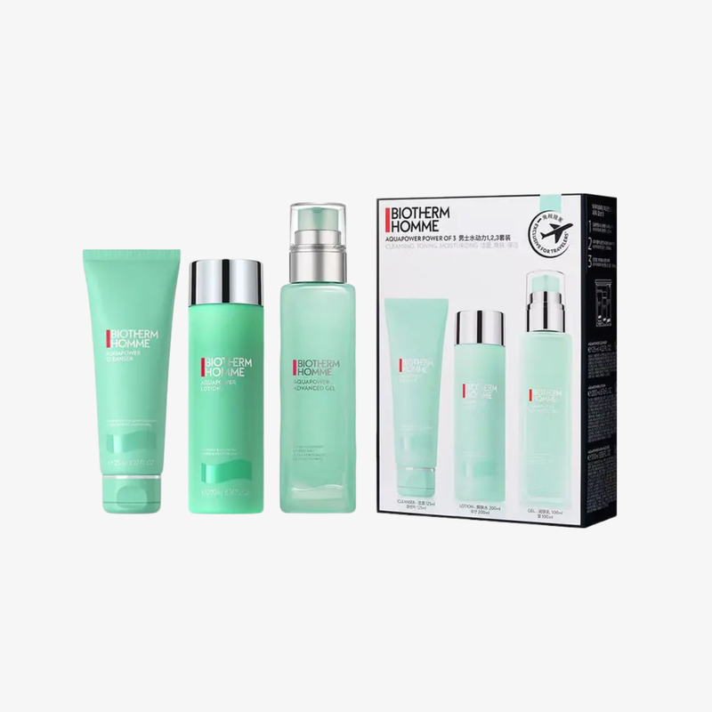 Biotherm 男水動力3套裝 : 1.潔面凝膠 125ml 2.爽膚水 200ml 3.保濕啫喱 100ml